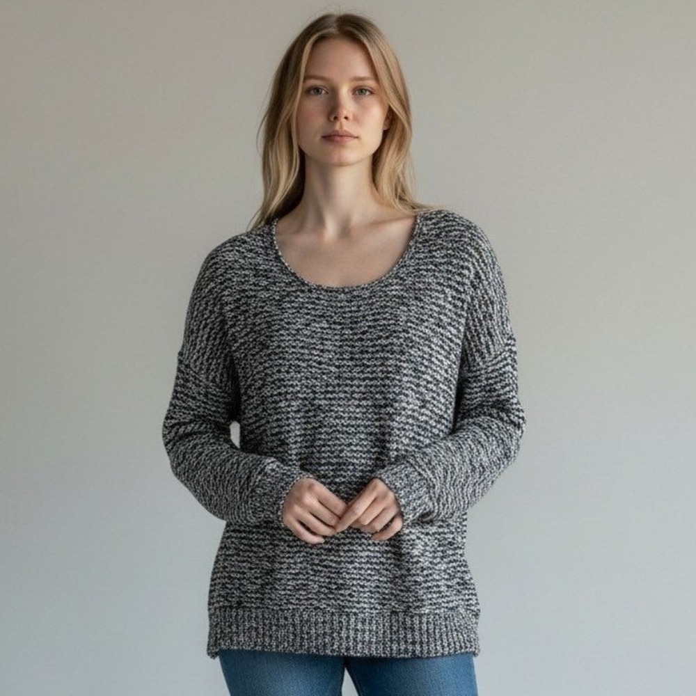 BP. Womens Marled Knit Scoop Neck Sweater Black White Size S